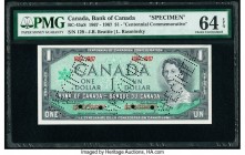 Canada Bank of Canada $1 1867-1967 Pick 84as BC-45aS Commemorative Specimen PMG Choice Uncirculated 64 EPQ. Roulette Specimen punch; red Specimen over...