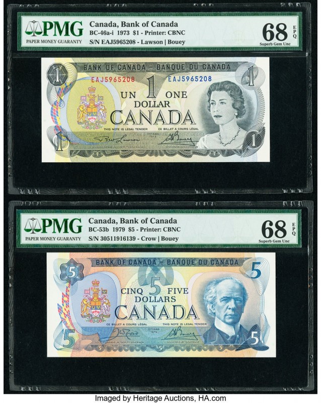 Canada Bank of Canada $1; 5 1973; 1979; 1979 BC-46a-i; BC-53b Two Examples PMG S...