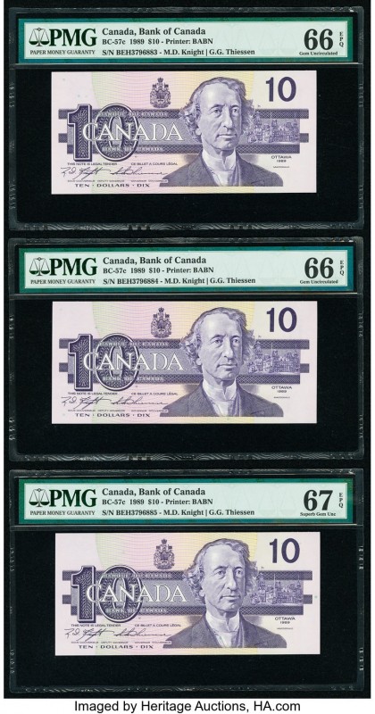 Canada Bank of Canada $10 1989 Pick 96c BC-57c Three Consecutive Examples PMG Ge...