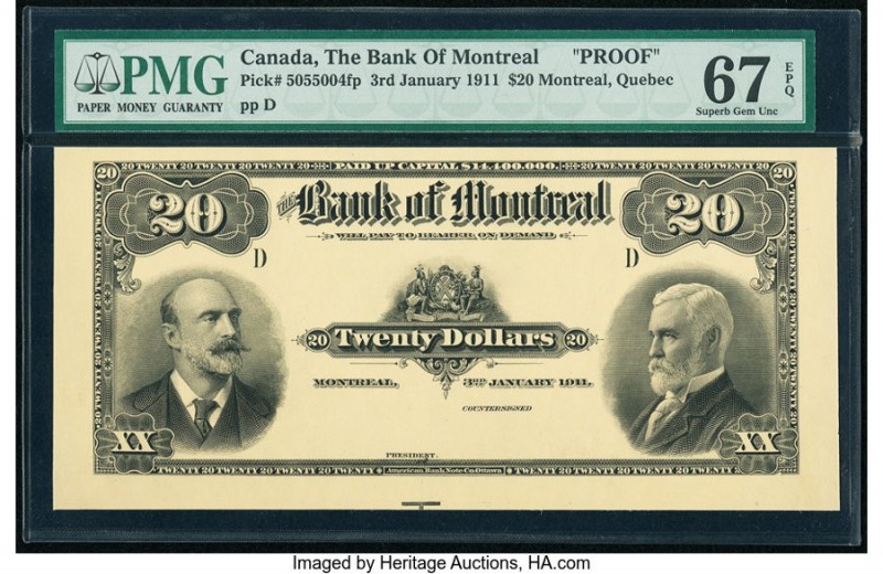 Canada Montreal, PQ- Bank of Montreal $20 3.1.1911 Pick S537p Ch.# 505-50-04FP P...