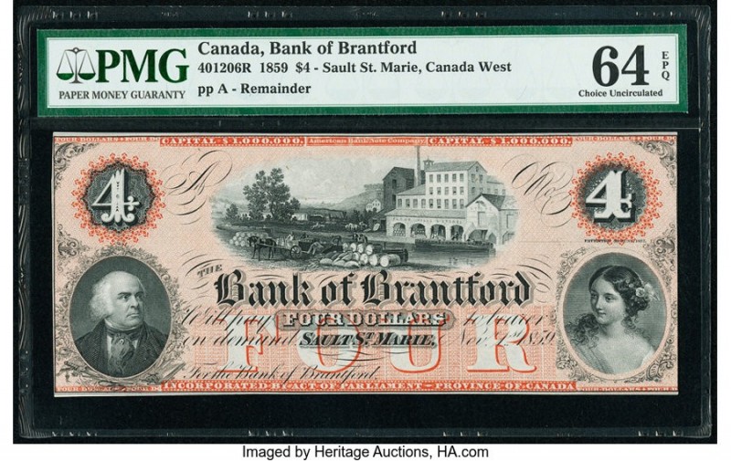 Canada Sault St. Marie, CW- Bank of Brantford $4 1.11.1859 Ch.# 40-12-06R Remain...