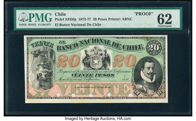 Chile Banco Nacional de Chile 20 Pesos 1872-77 Pick S335fp Proof PMG Uncirculate...