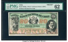 Chile Banco Nacional de Chile 20 Pesos 1872-77 Pick S335fp Proof PMG Uncirculated 62. Five POCs and internal tear noted.

HID09801242017

© 2020 Herit...