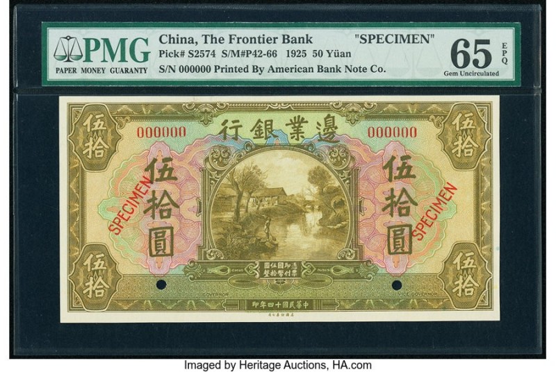 China Frontier Bank 50 Yuan 1.7.1925 Pick S2574s S/M#P42-66 Specimen PMG Gem Unc...