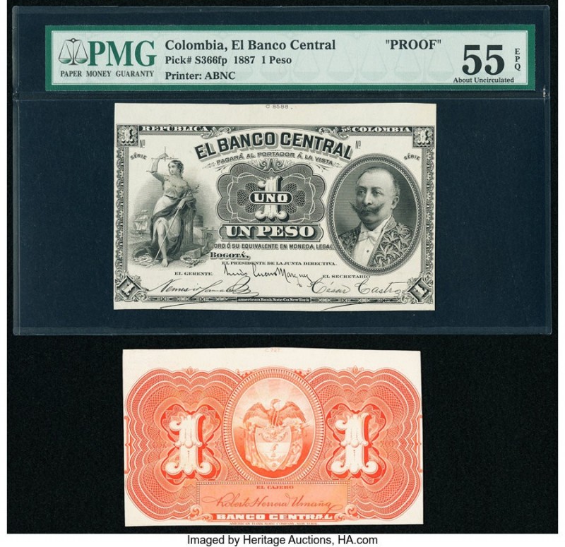 Colombia Banco Central 1 Peso 1887 Pick S366p Front and Back Proof PMG About Unc...