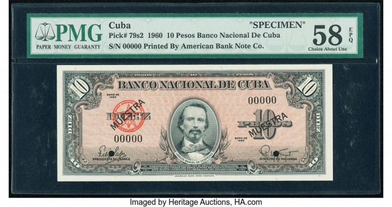 Cuba Banco Nacional de Cuba 10 Pesos 1960 Pick 79s2 Specimen PMG Choice About Un...