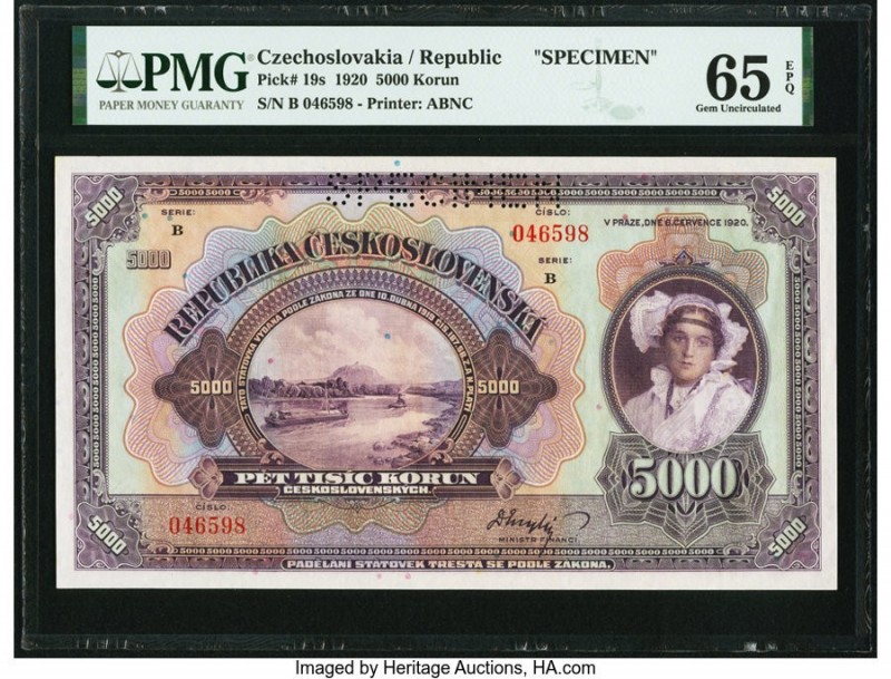 Czechoslovakia Republika Ceskoslovenska 5000 Korun 1920 Pick 19s Specimen PMG Ge...