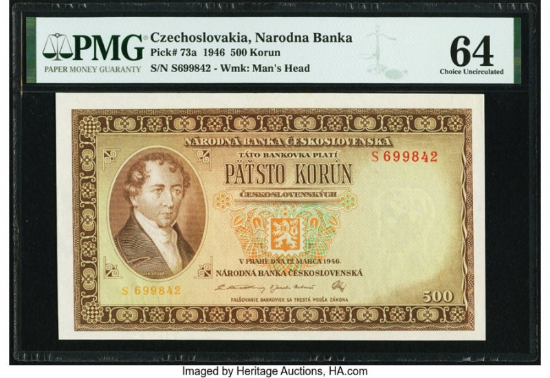 Czechoslovakia Narodni Banka Ceskoslovenska 500 Korun 12.3.1946 Pick 73a PMG Cho...