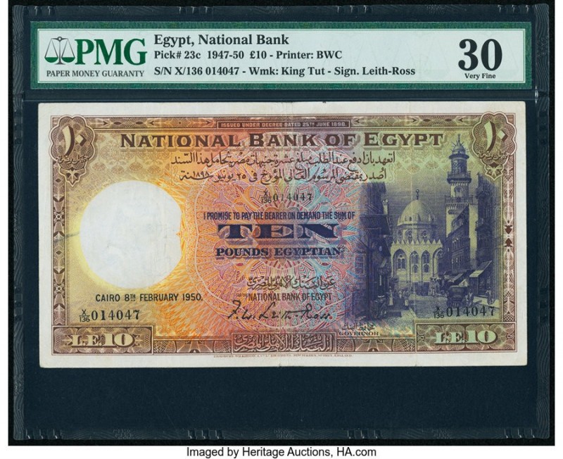 Egypt National Bank of Egypt 10 Pounds 8.2.1950 Pick 23c PMG Very Fine 30. 

HID...