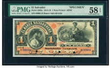El Salvador Banco Salvadoreno 1 Peso 1.10.1915 Pick S202s Specimen PMG Choice About Unc 58 EPQ. Red Specimen overprints; three POCs.

HID09801242017

...