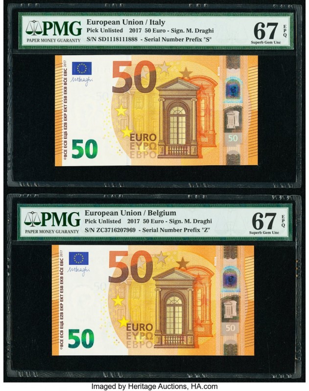 European Union Italy / Belgium 50 Euro 2017 Pick 4s; 4z Two Examples PMG Superb ...