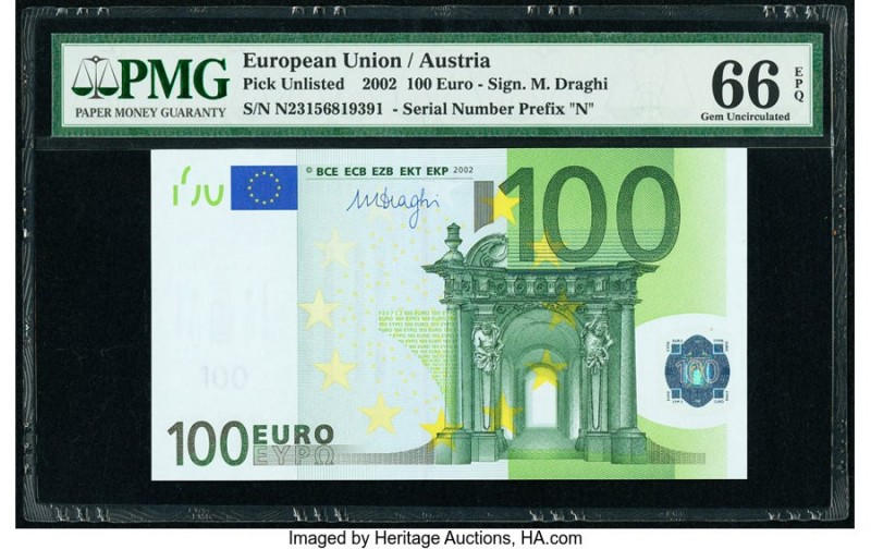 European Union Central Bank, Austria 100 Euro 2002 Pick 12n PMG Gem Uncirculated...