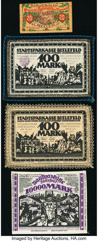 World (Austria, Germany) Notgeld Group Lot of 4 Cloth and Wood Examples. 

HID09...