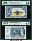 Great Britain British Military Authority; Bank of England 5 Pounds ND (1958); ND (1962-66) Pick M23; 375a Two Examples PMG Superb Gem Unc 68 EPQ; Supe...