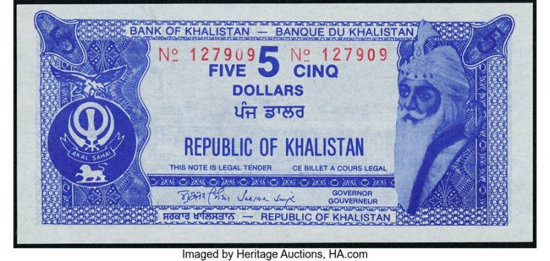 Khalistan Republic of Khalistan 5 Dollars 1980 Pick Unlisted Choice Crisp Uncirc...