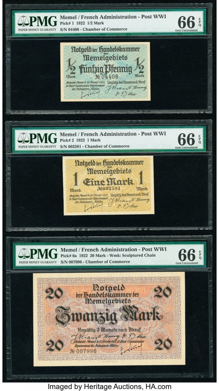 Memel Chamber of Commerce 1/2; 1; 20 Mark 22.2.1922 Pick 1; 2; 6a Three Examples...