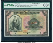 Paraguay Republica del Paraguay 1000 Pesos 30.12.1920 Pick 155s Specimen PMG Gem Uncirculated 66 EPQ. Three POCs; red Specimen overprints.

HID0980124...