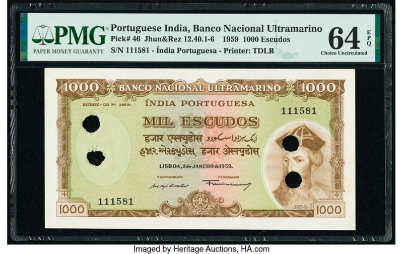 Portuguese India Banco Nacional Ultramarino 1000 Escudos 2.1.1959 Pick 46 Jhunjh...