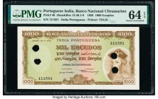 Portuguese India Banco Nacional Ultramarino 1000 Escudos 2.1.1959 Pick 46 Jhunjhunwalla-Razack 12.40.1-6 PMG Choice Uncirculated 64 EPQ. Hole punch ca...