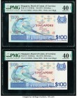 Singapore Board of Commissioners of Currency 100 Dollars ND (1977) Pick 14 TAN#B-6a Two Consecutive Examples PMG Extremely Fine 40 EPQ (2). 

HID09801...