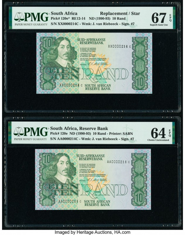 Same Serial 214 Pair South Africa Republic of South Africa 10 Rand ND (1990-93) ...