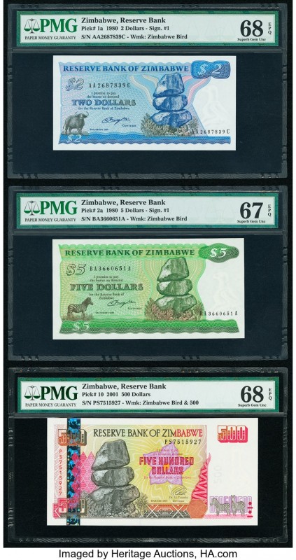 Zimbabwe Reserve Bank of Zimbabwe 2; 5; 500 Dollars 1980 (2); 2001 Pick 1a; 2a; ...