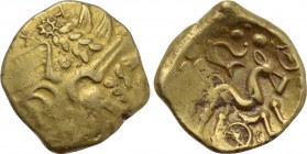 BRITAIN. Atrebates and Regni. Uninscribed. GOLD Stater (Circa 60-20 BC). "Selsey Cogwheel" type.