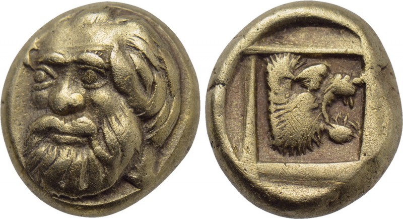 LESBOS. Mytilene. EL Hekte (Circa 454-428/7 BC).

Obv: Head of Silenos facing ...