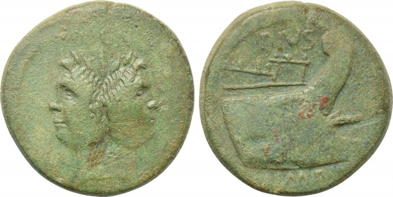 SEXTUS POMPEY. As (42-38 BC). Uncertain mint in Sicily. 

Obv: MAGN. 
Laureat...