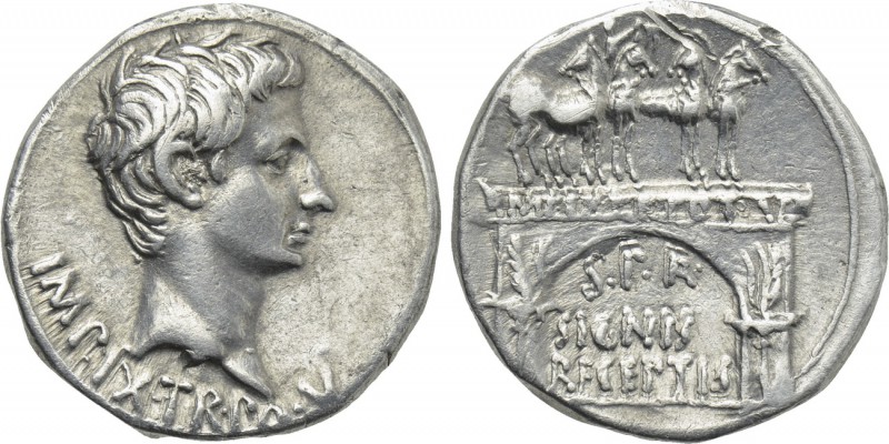 AUGUSTUS (27 BC-14 AD). Cistophorus. Pergamum.

Obv: IMP IX TR PO V.
Bare hea...