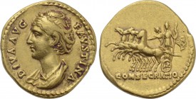 DIVA FAUSTINA I (Died 140/1). GOLD Aureus. Rome. Struck under Antoninus Pius.