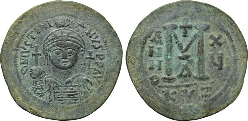 JUSTINIAN I (527-565). Follis. Cyzicus. Dated RY 15 (541/2). 

Obv: D N IVSTIN...