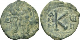 HERACLIUS with HERACLIUS CONSTANTINE (610-641). Half Follis. Thessalonica. Dated RY 9 (618/9).