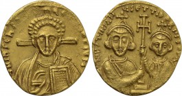 JUSTINIAN II with TIBERIUS (Second reign, 705-711). GOLD Solidus. Constantinople.