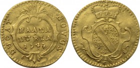 GERMANY. Baden. Karl Friedrich (1806-1811). GOLD 1/4 Ducat (1747). Durlach.