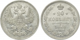 RUSSIA. Alexander II (1855-1881). 20 Kopecks (1861 СПБ-ФБ). St. Petersburg.