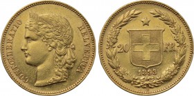 SWITZERLAND. GOLD 20 Francs (1893-B). Bern.