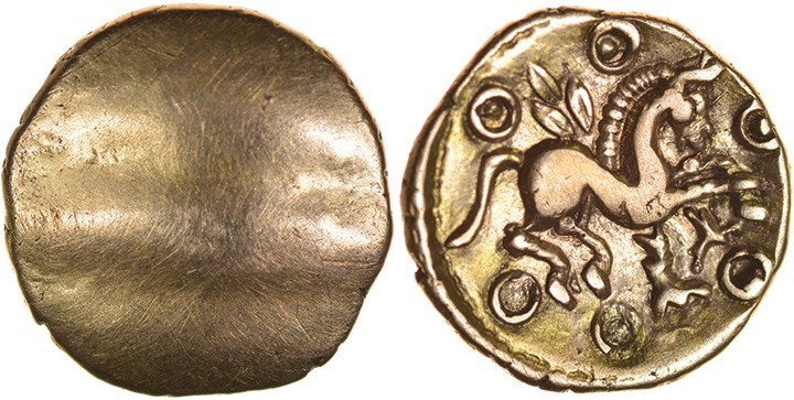 Dubnovellaunos Serpent. Sills class 3, dies 1/1. c.25BC-AD5. Gold quarter stater...