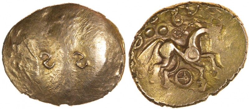 SS Type. Sills class 1, dies 1/2. c.55-45 BC. Gold stater. 18-21mm. 5.59. Two re...