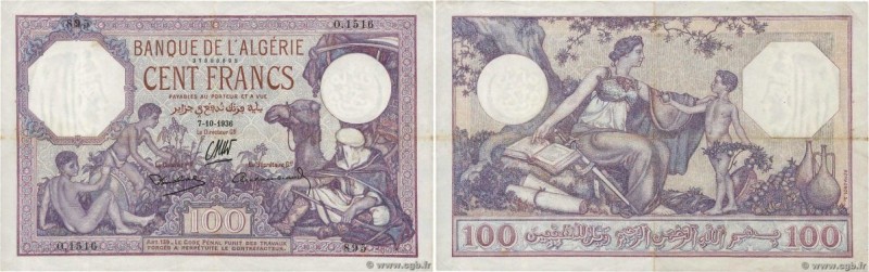 Country : ALGERIA 
Face Value : 100 Francs 
Date : 07 octobre 1936 
Period/Provi...