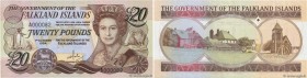 Country : FALKLAND ISLANDS 
Face Value : 20 Pounds Petit numéro 
Date : 01 octobre 1984 
Period/Province/Bank : The Government of the Falkland Islands...