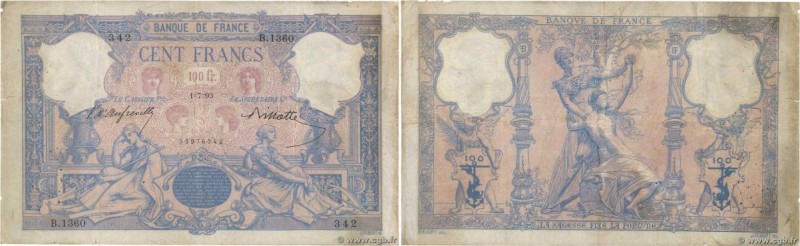 Country : FRANCE 
Face Value : 100 Francs BLEU ET ROSE 
Date : 01 juillet 1893 
...