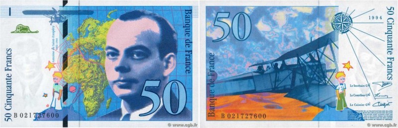 Country : FRANCE 
Face Value : 50 Francs SAINT-EXUPÉRY modifié 
Date : 1994 
Per...