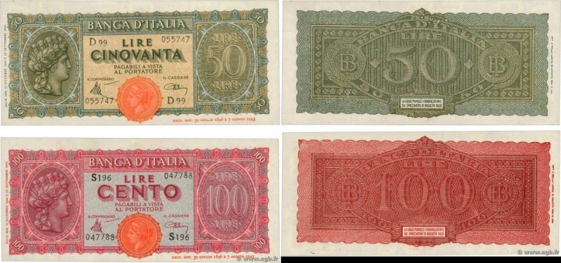 Country : ITALY 
Face Value : 50 et 100 Lire Lot 
Date : 10 décembre 1944 
Perio...