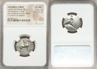 CALABRIA. Tarentum. Ca. early 3rd century BC. AR stater or didrachm (22mm, 7.57 gm, 6h). NGC Choice AU 4/5 - 3/5. Ca. 302-280 BC. Philiarchus, Sa- and...