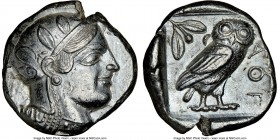 ATTICA. Athens. Ca. 455-440 BC. AR tetradrachm (24mm, 17.18 gm, 5h). NGC AU 5/5 - 3/5, brushed. Early transitional issue. Head of Athena right, wearin...