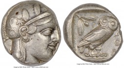 ATTICA. Athens. Ca. 455-440 BC. AR tetradrachm (23mm, 17.16 gm, 2h). NGC XF 4/5 - 4/5. Early transitional issue. Head of Athena right, wearing crested...