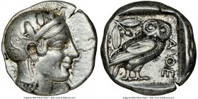 ATTICA. Athens. Ca. 455-440 BC. AR tetradrachm (25mm, 17.11 gm, 6h). NGC Choice VF 5/5 - 4/5. Early transitional issue. Head of Athena right, wearing ...