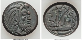 CIMMERIAN BOSPORUS. Panticapaeum. 4th century BC. AE (21mm, 8.99 gm, 11h). Choice VF. Head of bearded Pan right / Π-A-N, forepart of griffin left, stu...
