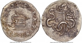 MYSIA. Pergamum. Ca. 180/167-133 BC. AR cistophorus (29mm, 1h). NGC XF. Cista mystica with serpent; all within ivy wreath / Two serpents entwined arou...